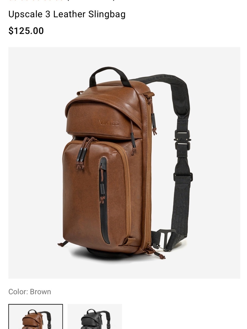 Brown Leather Sling Backpack with Adjustable Strap